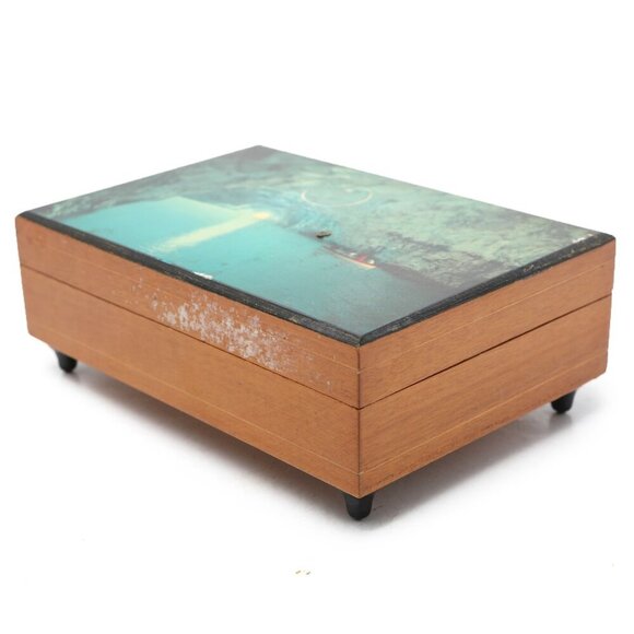 Vintage Mapsa Wooden Music Box Jewelry Trinket Container Capri Italy Grotto - Picture 7 of 12